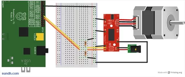 Control stepper motors with Raspberry Pi and node.js.Schematic