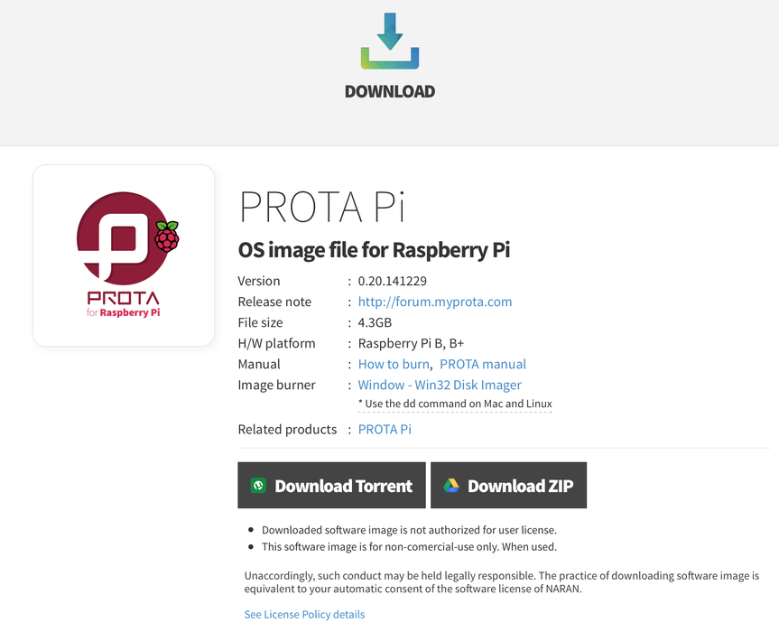 Download the PROTA OS Image
