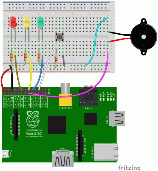 Make a torch and burglar alarm in Scratch with the CamJam EduKit and ScratchGPIO Circuit Diagram