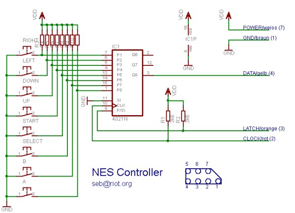 NES Controller on the Raspberry Pi Schematic