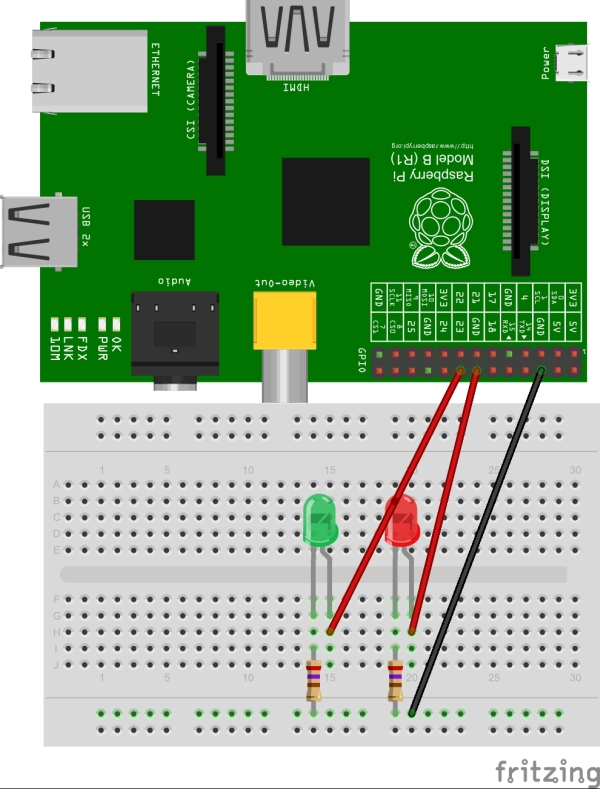 Raspberry Pi Robot – Flashing LEDs – The Circuit Diagram