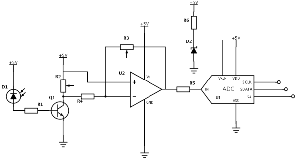 Circuit for Photodiode-Pi Interface Schematic