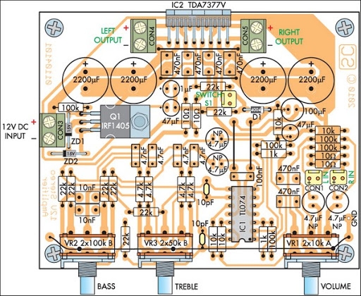 Compact High-Performance 12V 20W Stereo Amplifier Schematic