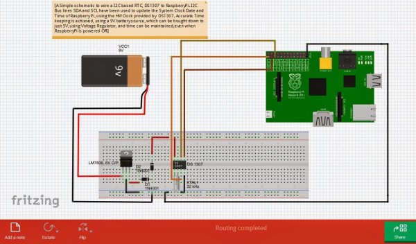 Interfacing RaspberryPi with DS1307,I2C based Real Time Clock schematic