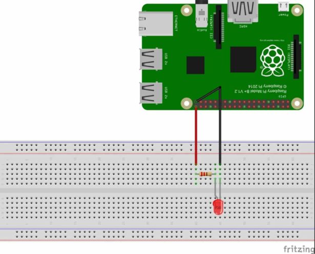 circuit led blinking with raspberry pi and python program