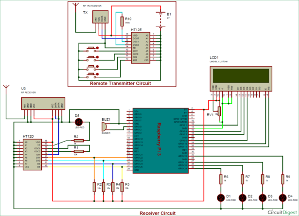 schematic rf remote controlled leds using raspberry pi