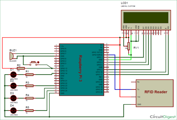 schematic rfid and raspberry pi based attendance system