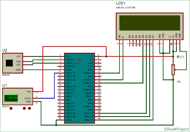 schematic raspberry pi weather station monitoring humidity temperature and pressure over internet