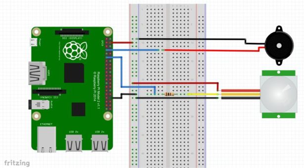 circuit raspberry pi motion sensor using a pir sensor
