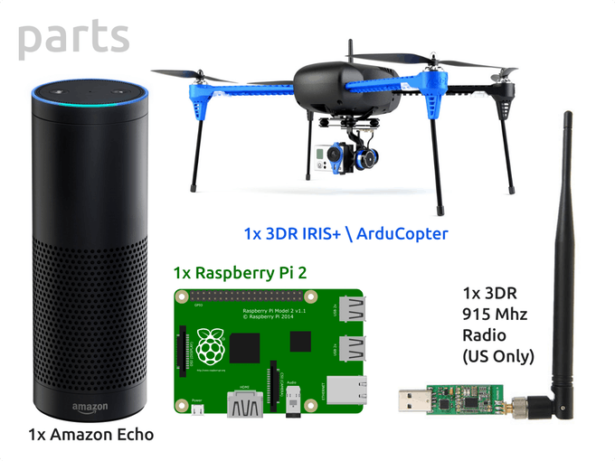 parts voice controlled drone with raspi amazon echo and 3dr iris