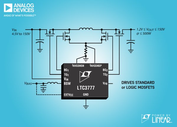 150VIN & VOUT Synchronous 4-Switch Buck-Boost Controller with Integrated Switching Bias Supply