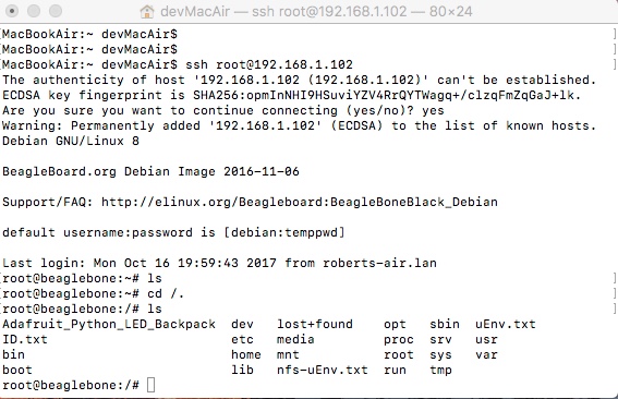 Connecting to the BeagleBone Black over SSH from an Apple MacBook Pro