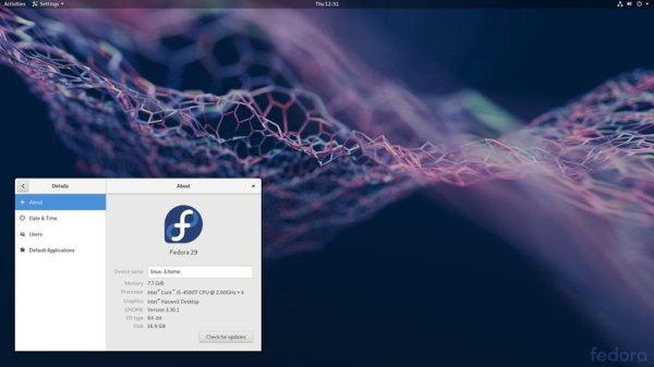 Fedora 29 Workstation Edition (Gnome 3)