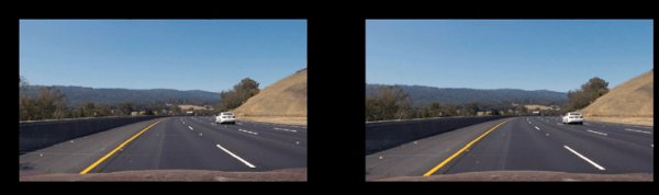 Distortion correction applied to a driving scene