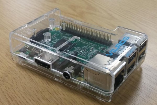 Raspberry Pi in a transparent plastic case