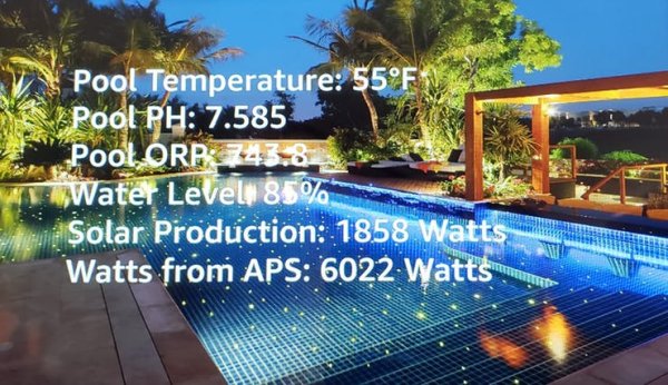 Alexa Show Interface with pool, electrical and solar stats