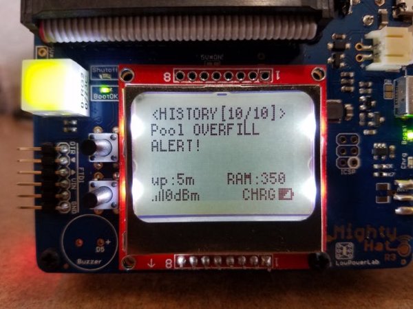 Closeup of MightyHat on Pi3 showing Overfill Alert