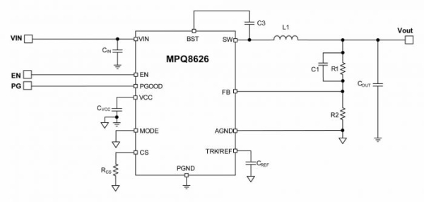 6A 6V BUCK CONVERTER WITH 16V INPUT OPERATES AT UP TO 2MHZ