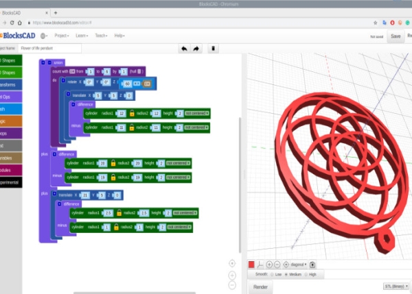 Design 3D prints on your Raspberry Pi using BlocksCAD 3D model editor