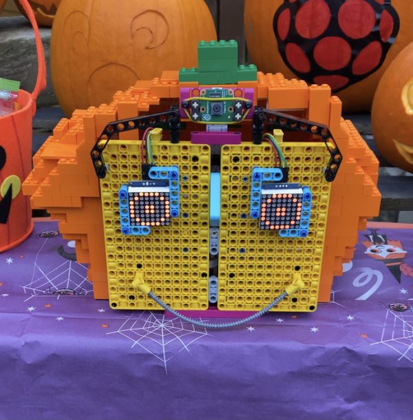 I built a LEGO® Robot Pumpkin, using a Raspberry Pi and the new Build HAT that allows you to control the LEGO® Education kits. Raspberry Pi have a great tutorial for the face and you can then use an existing machine learning model to help your face recognise different objects and react to them. However I wanted my pumpkin to be used in some elaborate Halloween pranks, so I trained my own machine learning model (something I had never done before) and then rigged up some pumpkin surprised to be activated by different friends.