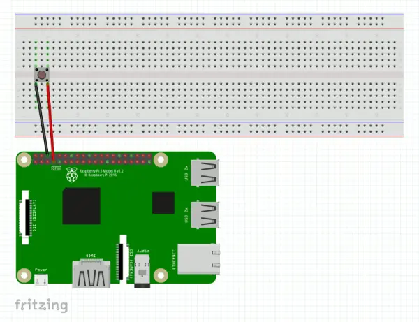 Connecting the push button to the GPIO ports on your Raspberry Pi 3 via the breadboard