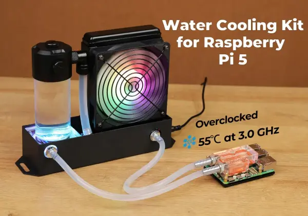 52Pi water cooling kit keeps the Raspberry Pi 5 SBC cool at 3.0 GHz